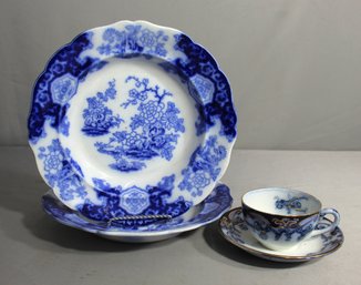 Antique Blue And White Ironstone China Set - Iris Pattern By Ashworth Bros.