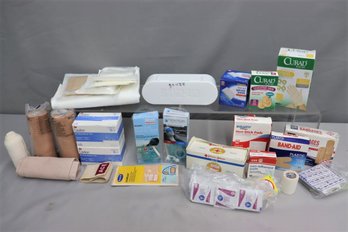 Group Lot Of Band-Aids, Bandages, And Assorted First Aid Items