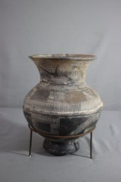 Vintage Beaker Style Pottery Vessel With Stand