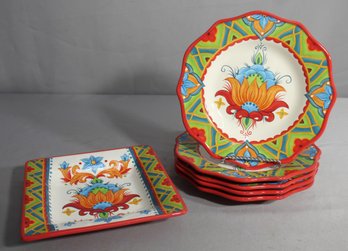 Espana Lifestyle Pasha Pattern Set - 5 Round Dinner Plates & 1 Square Plate