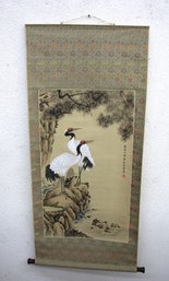 'Cranes Of Longevity' - Traditional Asian Scroll