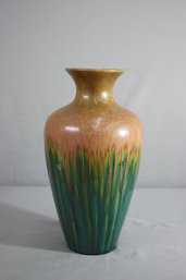 Vintage Drip Glaze Ochre To Sage And Aqua Green Vase