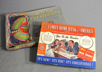 Vintage Americana Game Collection - 'Meet The Presidents' And 'The Family Home Bank Of America''