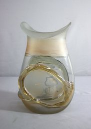 Studio Art Hand-Blown Glass Vase, Etch Signed On Mid Side