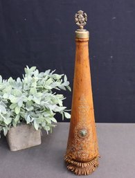 Vintage Tooled And Decorated Leather Wrapped Bottle With Cast Medallion Finial