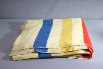 A - Vintage Wool Red, Yellow, & Blue Striped Hudson Bay Style Blanket