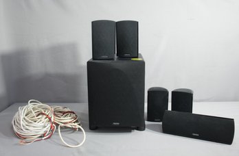 Group Lot Of Audio Speakers With Speaker Wire