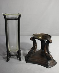 Vintage Metal Candle Holder And Glass Vase Set