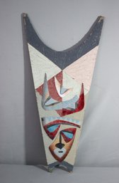 Abstracted Theatre Mask Painted/Mixed Media Wood Wall Shield