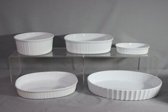 Group Lot Of 5 White  Souffle, Bakers, And Creme Brulee Dishes
