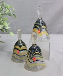 Group Of 3 Murano-style Layered Multi-color Glass Bells (without Strikers)