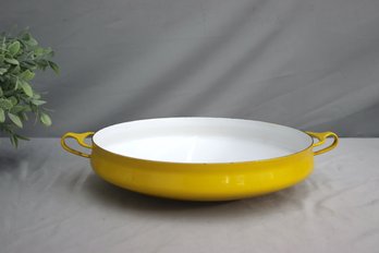 Vintage French-made Dansk Kobenstyle Yellow Enamel Paella Pan/brassier