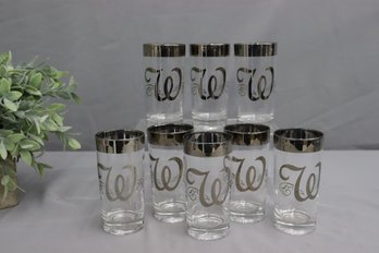 Set Of 8 Vintage Dorothy Thorpe-style  'W' Monogram Mercury Highball Glasses