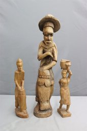 Group Lot Of 3 African Ethnographic Wooden Figurines