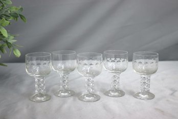 Group Lot Of 5 Vintage Thumbprint Goblets