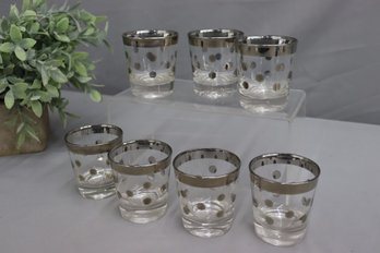 Group Of 7 Dorothy Thorpe-style Silver Band And Polka Dots Rocks Glasses