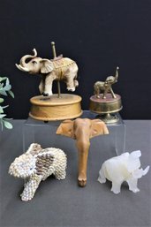 Group Lot Of Elephant Figurines - Brass, Wood, Shell, And More
