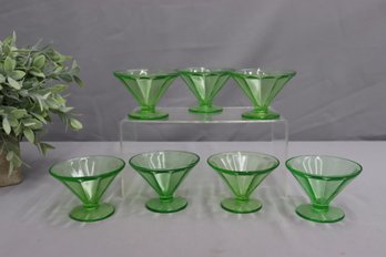 Group Of 7 Federal Glass Vaseline Glass Low Footed Cone-Shaped Sherbet Cups