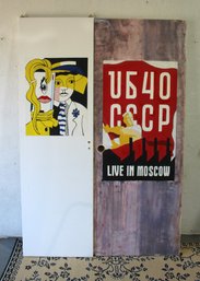 Two Hand-Painted Doors: UB40 CCCP 'Live In Moscow' & Abstract Portrait Signed By Rosemarie Fiore (1988)