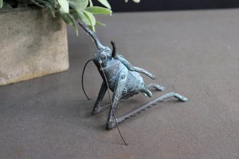 Verdigris Metal Grasshopper Figurine By San Pacific Korea
