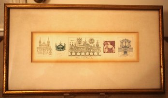 Framed Vintage Limited Edition Print - Triptych Of Estate Homes In Praga Poland - 97/200 And Signed