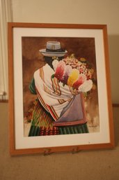 Framed Watercolor Of Latin American Flower Seller,  Signed By Artist Contreras