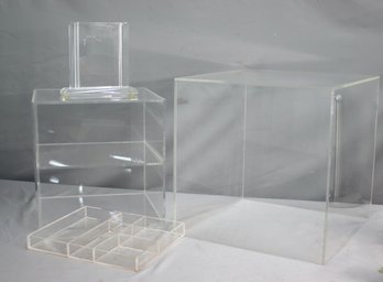 Group Lot Of 4 Acrylic Clear Organizers And Display Pieces