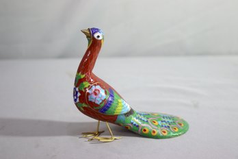 Enamel Ware Over Brass Peacock Figure