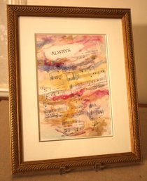 Framed Original Tom James Bespoke Watercolor On Sheet Music For 'always' By Irving Berlin