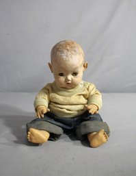Antique Composition Baby Boy Doll With Knitted Outfit