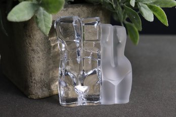 Daum Crystal Sculptural Female/Male Torsos Statuette - Maurice Legendre Designer, Signed Bottom