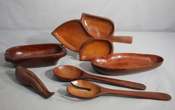 Collection Of Vintage Hand-Carved Wooden Serving Pieces