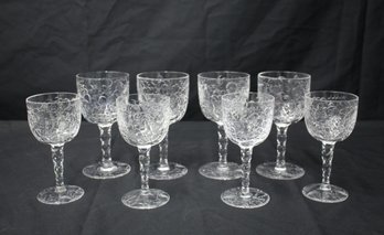Eight Vintage Justin Tharaud Brookdale Blown Glass Water Goblets (4) And  Wine Glasses (4)