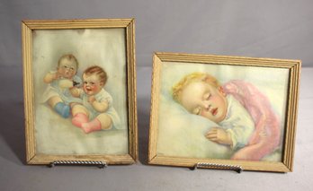 Pair Of Antique LH Barnes Babies Framed  Lithos- 9' X 7'