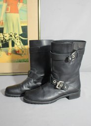 New Stuart Weitzman Leather Moto Boots, Size 7