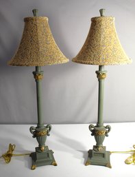 French Neoclassical Style Pair Of  Column Table Lamps