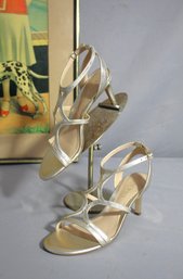 NEW Ralph Lauren Gilah Metallic Silver Heeled Sandals, Size 6