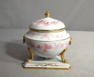 Vintage White And Pink Floral Porcelain Bowl With Lid On Triangle Stand - Marked G953