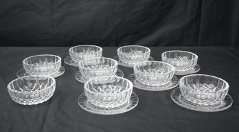 Set Of 8 Val St Lambert Imperial Pattern Cut Crystal Bowls With Saucers