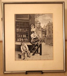 Antique Framed Neyret Freres Woven Silk 'STEVENGRAPH' Of French Street Corner Candy Store