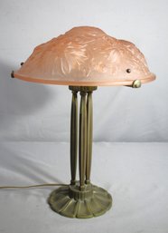 Art Deco Lamp With Pressed Pink Glass Shade