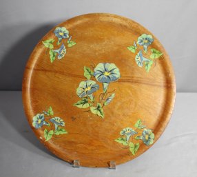 Vintage 16' Round Hand Painted Floral Wood Tray