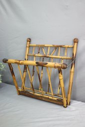 Vintage Scorched Bamboo Style Leaning Magazine Rack