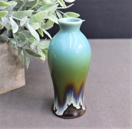 Handmade Craft Ceramic Tri-Color Drip Glaze Bud Vase
