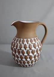 Studio Pottery Pitcher Glossy Pearl On Unglazed Matte Ochre, Signed Quient