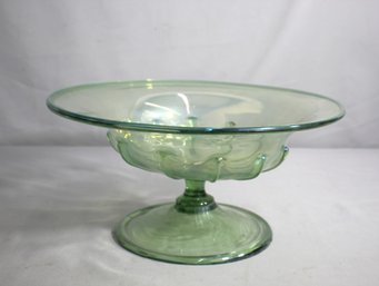 Vintage Large Green Glass Pedestal Compote Bowl