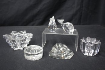 Collection Of Crystal Paperweights And Decorative Glass Figurines & Candleholder