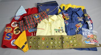 Group Lot Of Boy Scouts Of America Badges, Patches, Pins, Vest, Shirt Etc.