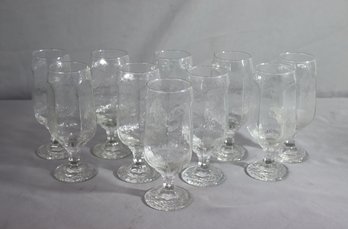 Group Lot Of 10 Libbey Chivalry Ice Texture Footed Glasses