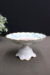 Vintage Limoges Porcelain Pedestal Cake Stand With Scalloped Edge And Gold Rim